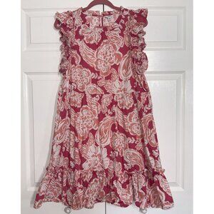 Crown & Ivy Dress Sleeveless, Floral Coral Paisley, Tiered Ruffle  (Size XXL)